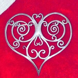 Sterling H&H Cutout Swirl Heart brooch
